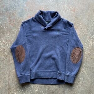VTG Polo Ralph Lauren Men's Blue Shawl Collar Sweatshirt Elbow Patches Size L